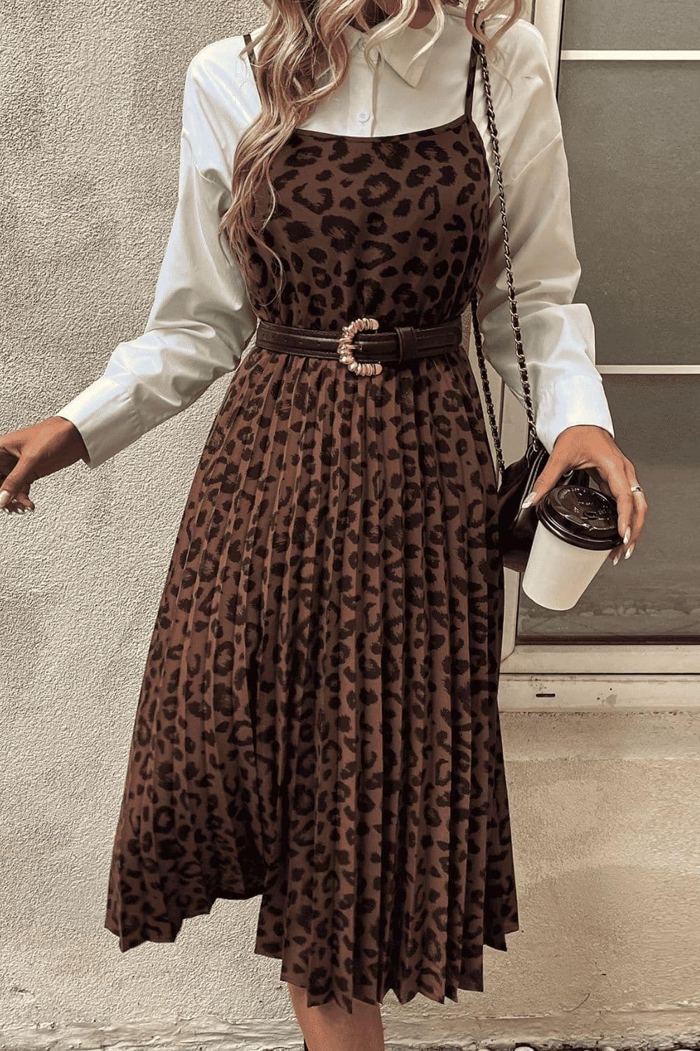 Leopard Print Spaghetti Straps Straight Neck Midi Dress - SwagglyLife Home & Fashion