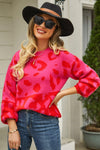 Leopard Round Neck Dropped Shoulder Sweater, Multiple Colors - SwagglyLife Home & Fashion