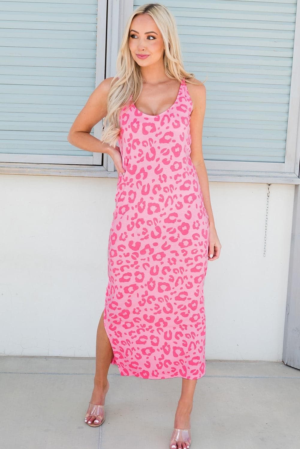 Leopard Sleeveless Slit Midi Dress, Multiple Colors - SwagglyLife Home & Fashion