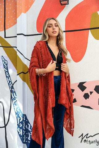 Leto Accessories Embroidered Zig Zag Soft Kimono - SwagglyLife Home & Fashion