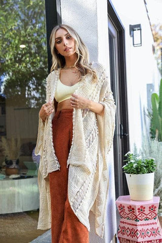 Leto Accessories Embroidered Zig Zag Soft Kimono - SwagglyLife Home & Fashion