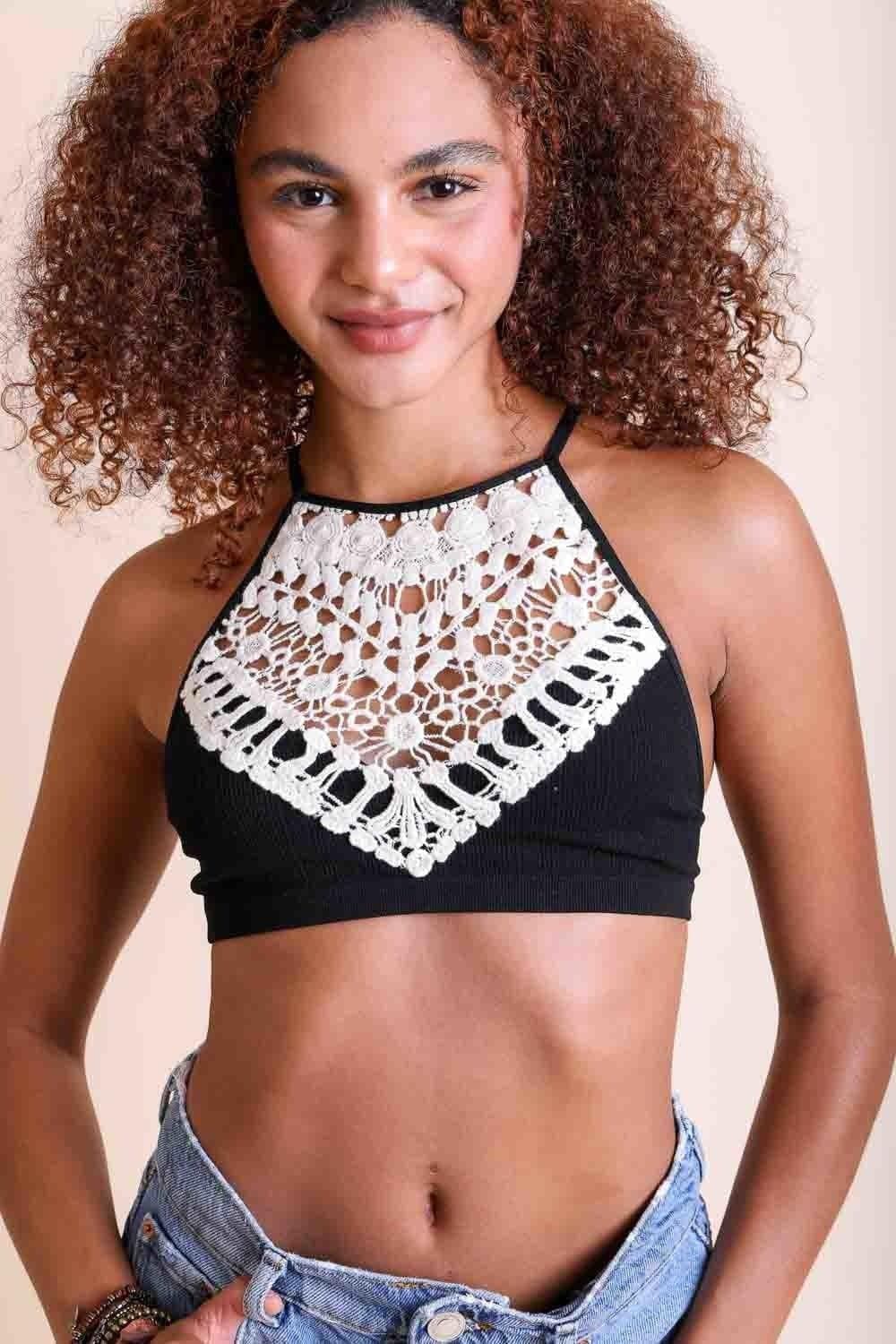 Leto Collection Crochet Lace High Neck Bralette - SwagglyLife Home & Fashion