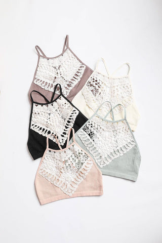 Leto Collection Crochet Lace High Neck Bralette - SwagglyLife Home & Fashion