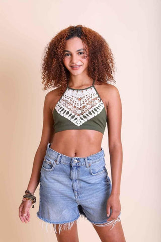 Leto Collection Crochet Lace High Neck Bralette - SwagglyLife Home & Fashion