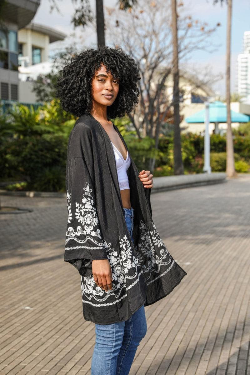 Leto Collection Embroidered Floral Vine Kimono - SwagglyLife Home & Fashion