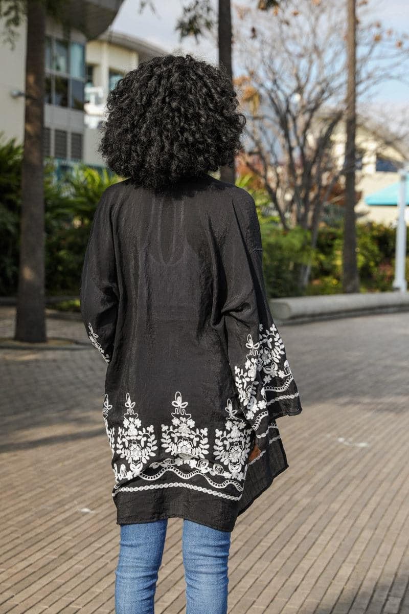 Leto Collection Embroidered Floral Vine Kimono - SwagglyLife Home & Fashion