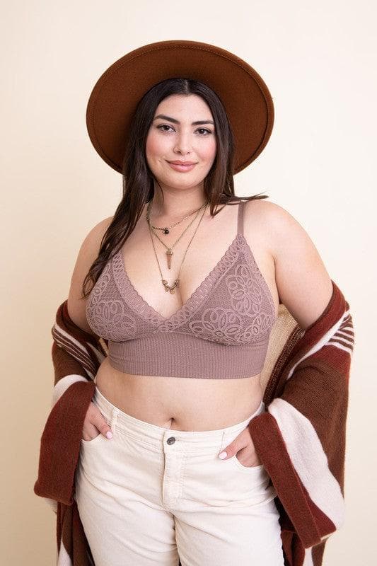 LETO Plus Size Waistband Loop Lace Brami - SwagglyLife Home & Fashion