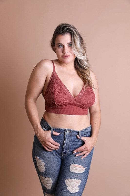 LETO Plus Size Waistband Loop Lace Brami - SwagglyLife Home & Fashion