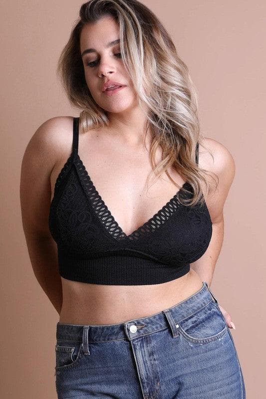 LETO Plus Size Waistband Loop Lace Brami - SwagglyLife Home & Fashion