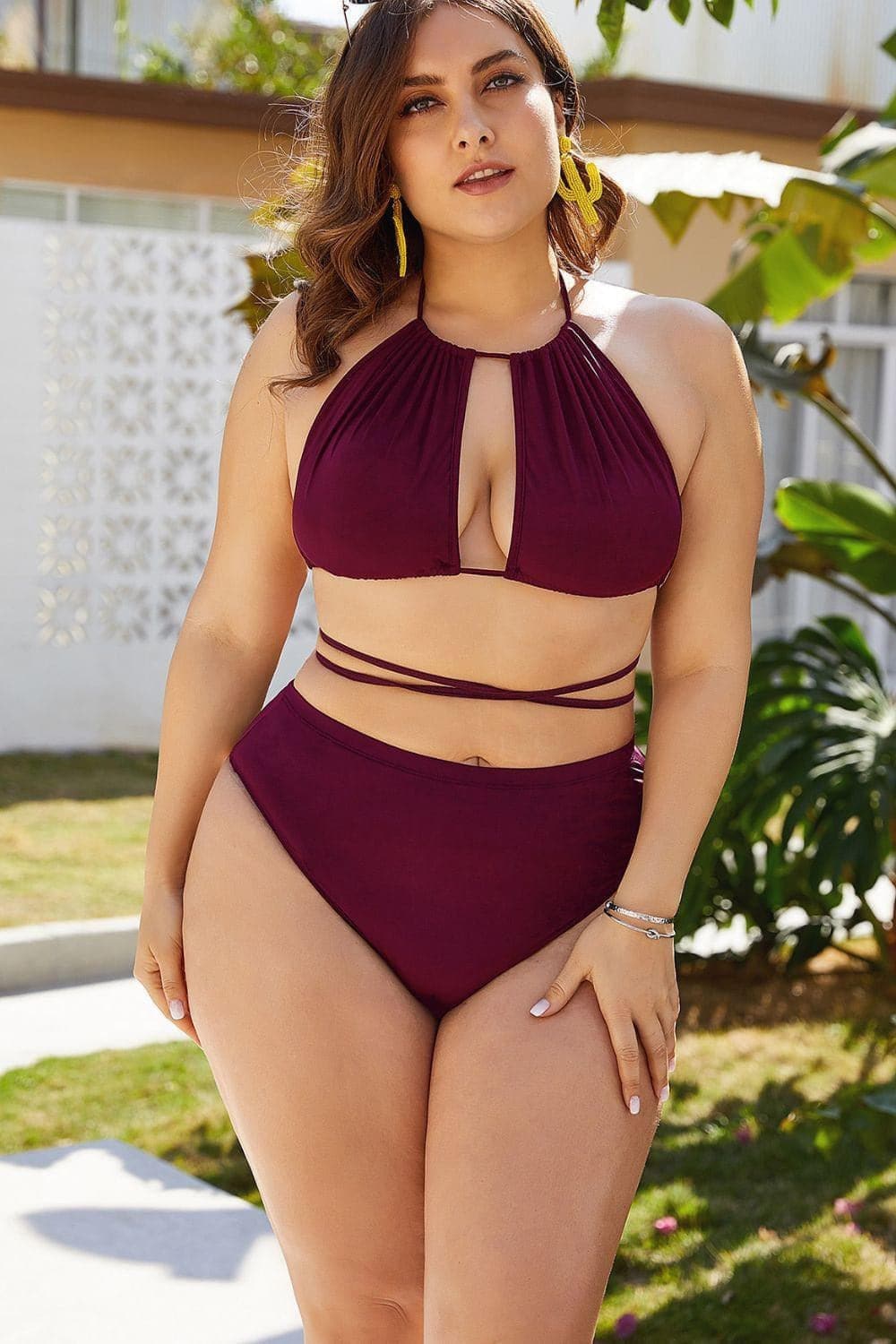 Plus Size Cutout Tied Backless Bikini Set - SwagglyLife Home & Fashion