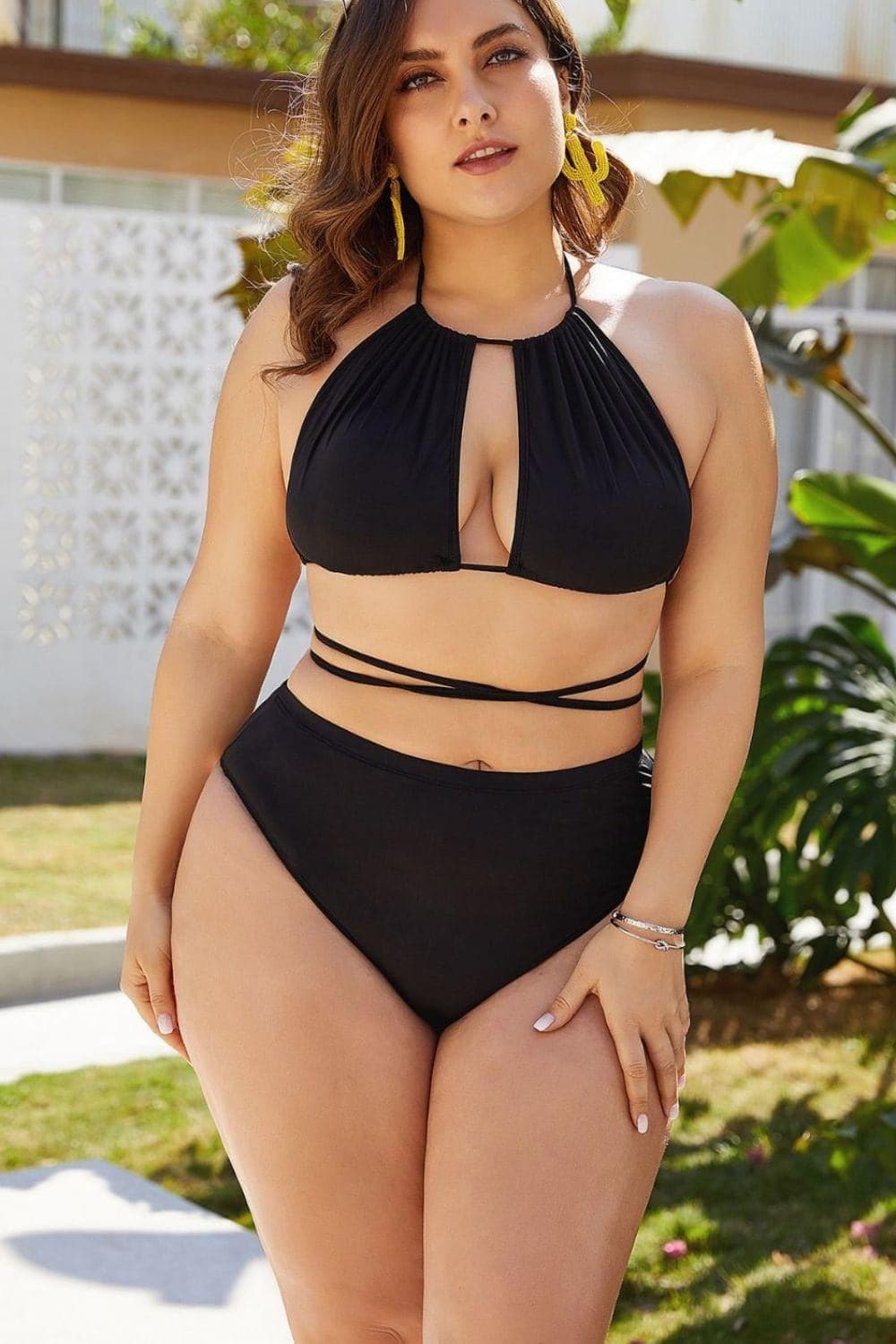 Plus Size Cutout Tied Backless Bikini Set - SwagglyLife Home & Fashion