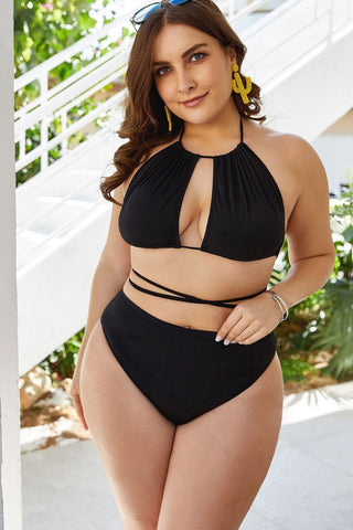 Plus Size Cutout Tied Backless Bikini Set - SwagglyLife Home & Fashion