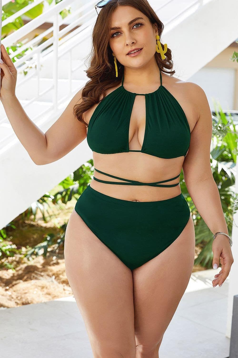 Plus Size Cutout Tied Backless Bikini Set - SwagglyLife Home & Fashion