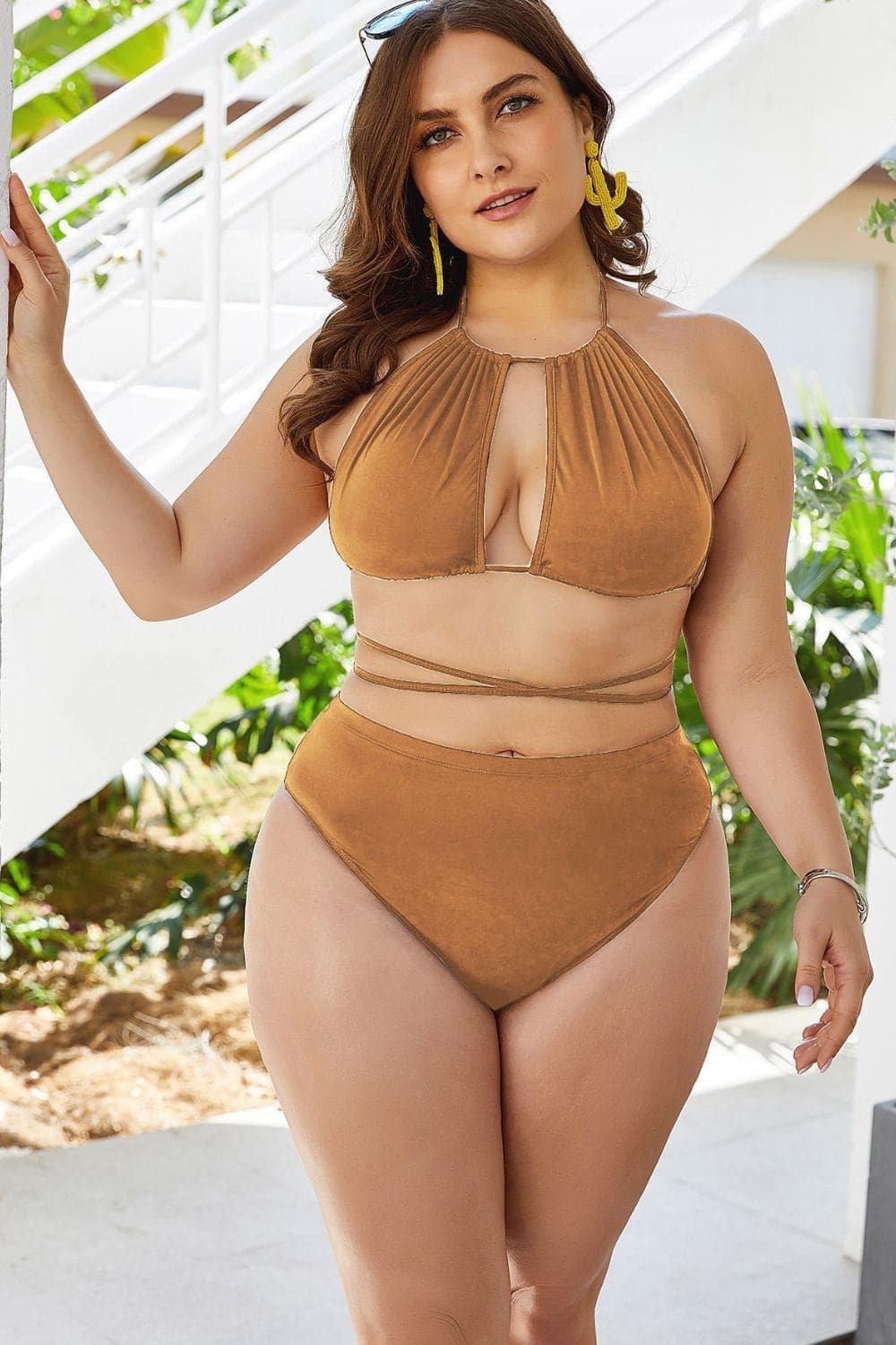 Plus Size Cutout Tied Backless Bikini Set - SwagglyLife Home & Fashion