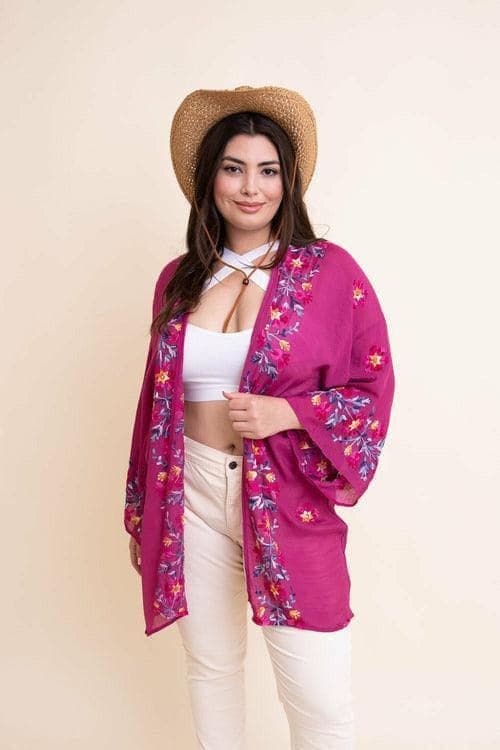 Lightweight Anemone Embroidered Kimono - SwagglyLife Home & Fashion