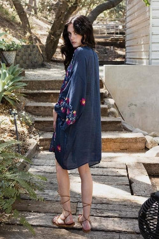 Lightweight Anemone Embroidered Kimono - SwagglyLife Home & Fashion