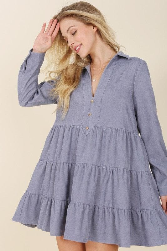 LILOU Corduroy Tiered Dress, 2 Colors - SwagglyLife Home & Fashion
