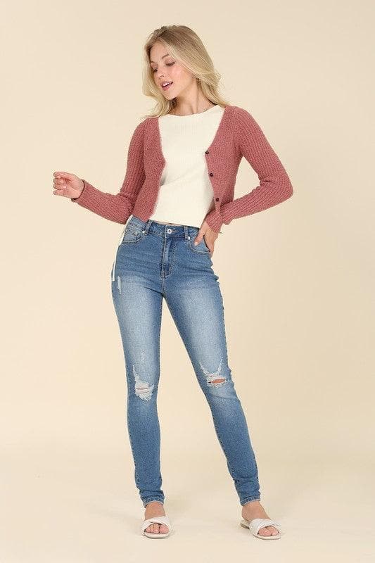 LILOU Dark Wash Distressed Skinny Jeans - SwagglyLife Home & Fashion