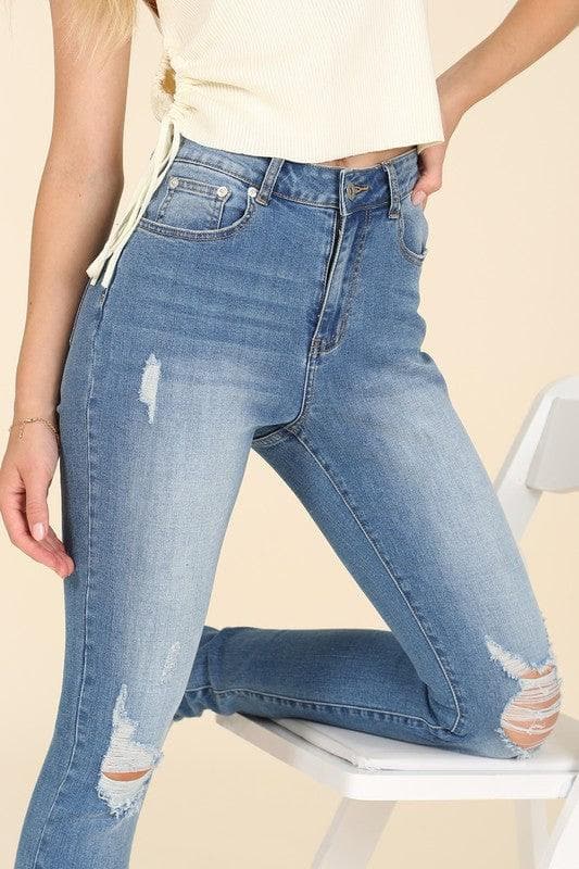 LILOU Dark Wash Distressed Skinny Jeans - SwagglyLife Home & Fashion