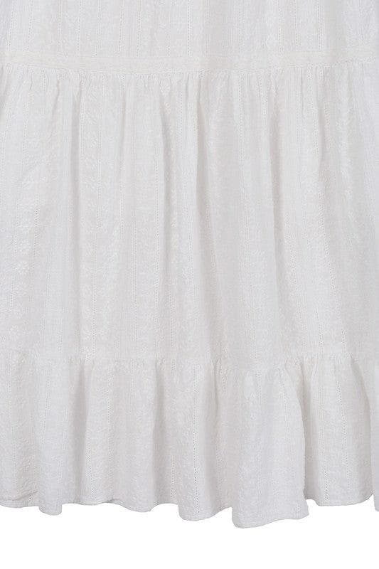 LILOU Embroidered White V-Neckline Tiered Dress - SwagglyLife Home & Fashion