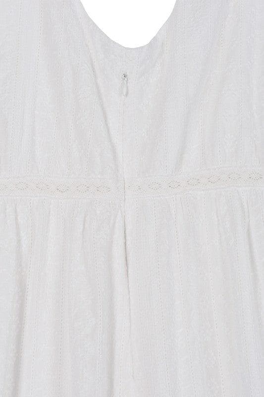 LILOU Embroidered White V-Neckline Tiered Dress - SwagglyLife Home & Fashion