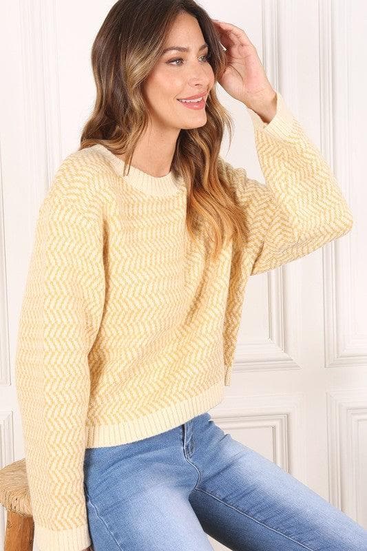 LILOU Herringbone Pattern Crew Neck Sweater, 2 Colors - SwagglyLife Home & Fashion