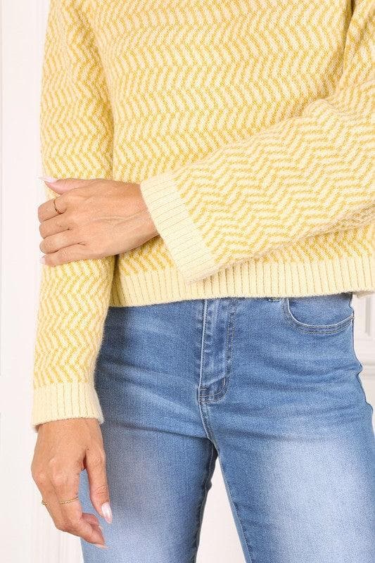 LILOU Herringbone Pattern Crew Neck Sweater, 2 Colors - SwagglyLife Home & Fashion