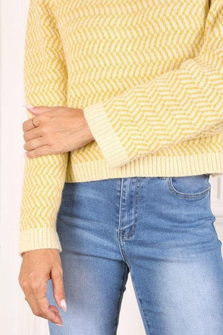 LILOU Herringbone Pattern Crew Neck Sweater, 2 Colors - SwagglyLife Home & Fashion