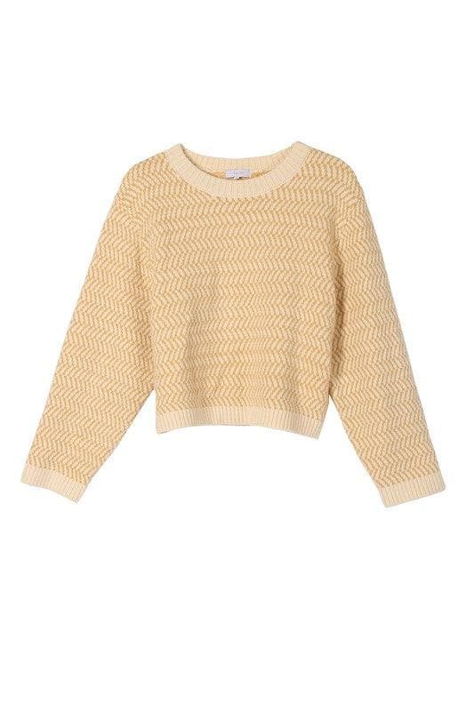 LILOU Herringbone Pattern Crew Neck Sweater, 2 Colors - SwagglyLife Home & Fashion