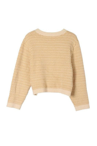 LILOU Herringbone Pattern Crew Neck Sweater, 2 Colors - SwagglyLife Home & Fashion