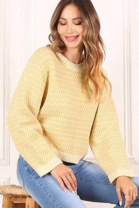 LILOU Herringbone Pattern Crew Neck Sweater, 2 Colors - SwagglyLife Home & Fashion