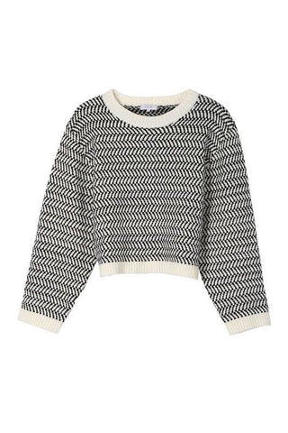 LILOU Herringbone Pattern Crew Neck Sweater, 2 Colors - SwagglyLife Home & Fashion