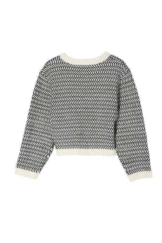 LILOU Herringbone Pattern Crew Neck Sweater, 2 Colors - SwagglyLife Home & Fashion