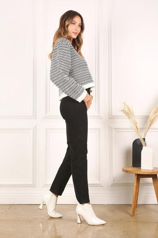 LILOU Herringbone Pattern Crew Neck Sweater, 2 Colors - SwagglyLife Home & Fashion