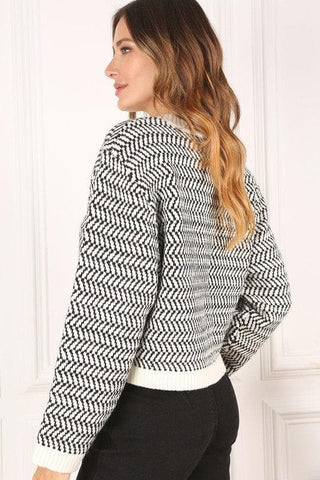 LILOU Herringbone Pattern Crew Neck Sweater, 2 Colors - SwagglyLife Home & Fashion