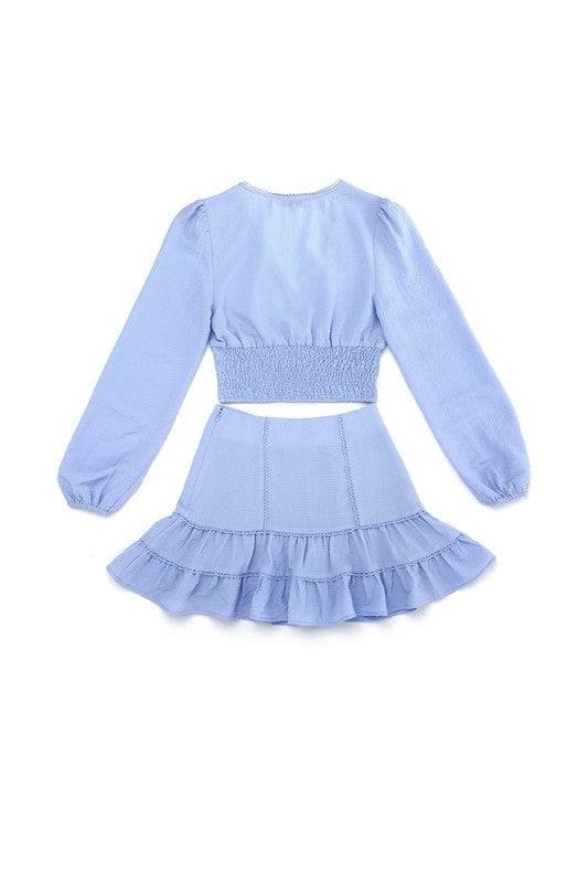 LILOU Lace Trimmed Smocking Blouse and Skirt Set - SwagglyLife Home & Fashion