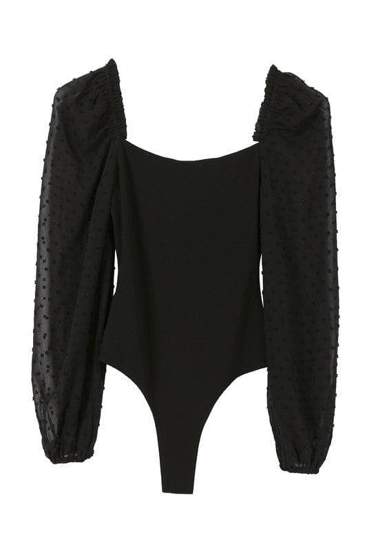 LILOU Long Sleeves Shirring Sleeve Bodysuit - SwagglyLife Home & Fashion