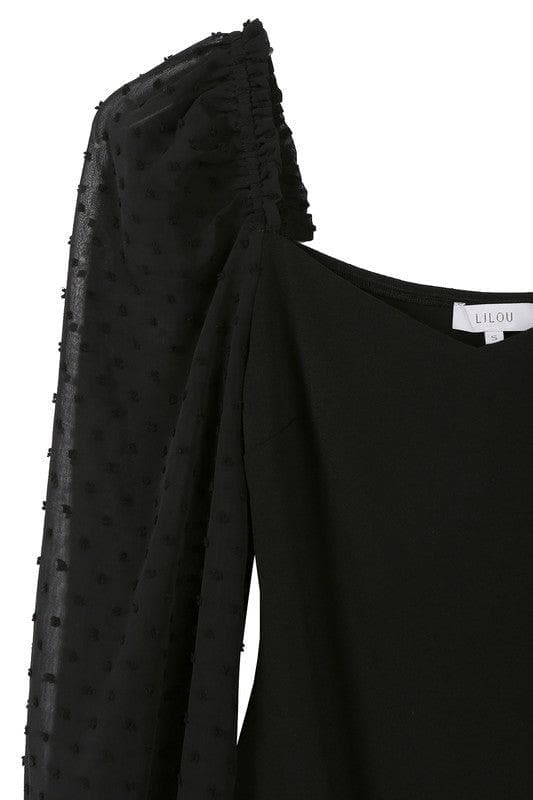 LILOU Long Sleeves Shirring Sleeve Bodysuit - SwagglyLife Home & Fashion