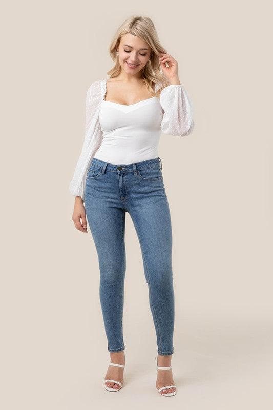 LILOU Long Sleeves Shirring Sleeve Bodysuit - SwagglyLife Home & Fashion