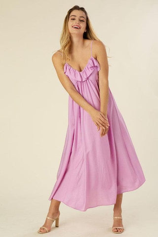 LILOU Maxi Dress with Ruffles, Lavender - SwagglyLife Home & Fashion