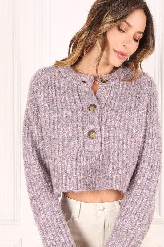 LILOU Melange Multicolor Sweater Top, Purple | Red - SwagglyLife Home & Fashion