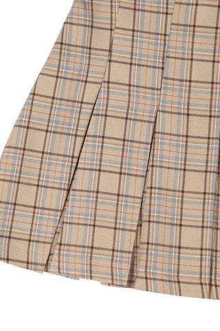 LILOU Plaid Pleated Mini Skirt, Beige Check - SwagglyLife Home & Fashion