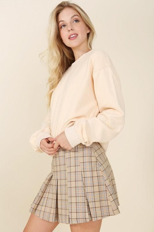 LILOU Plaid Pleated Mini Skirt, Beige Check - SwagglyLife Home & Fashion