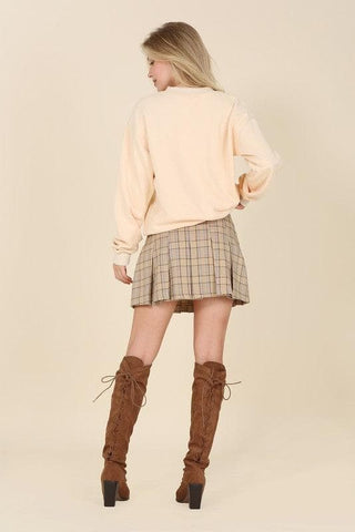 LILOU Plaid Pleated Mini Skirt, Beige Check - SwagglyLife Home & Fashion