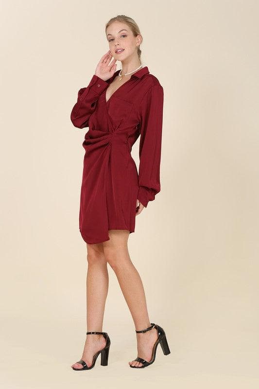 LILOU Satin Collared Wrap Mini Dress - SwagglyLife Home & Fashion