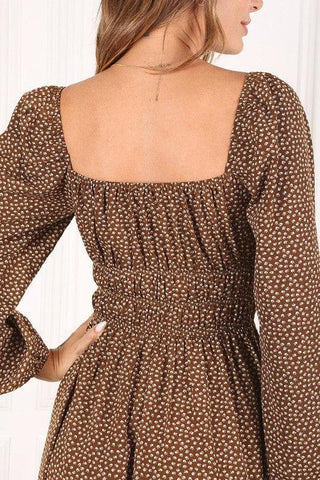 LILOU Square Neck Vintage Puff Dress - SwagglyLife Home & Fashion