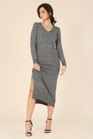 LILOU V-neck Sweater Maxi Dress - SwagglyLife Home & Fashion