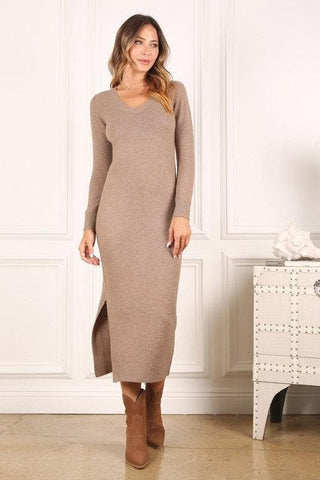 LILOU V-neck Sweater Maxi Dress - SwagglyLife Home & Fashion