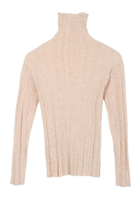 LILOU Wool Blended Mock Neck Sheer Sweater - SwagglyLife Home & Fashion