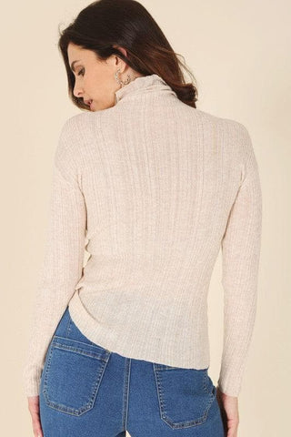 LILOU Wool Blended Mock Neck Sheer Sweater - SwagglyLife Home & Fashion